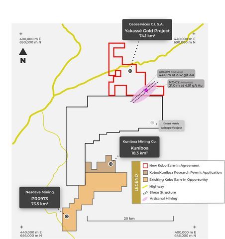 Figure 1: Location Map – Yakassé Gold Project